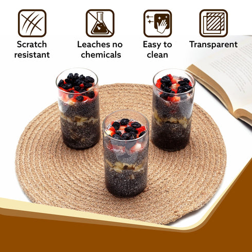 Elite Borosilicate Glass Tumbler, Serves Water, Cold Drinks, Juice, Milk, Pack of 6, 300 ml,  Flame Proof Glasses, Microwave & Dishwasher Safe, Transparent